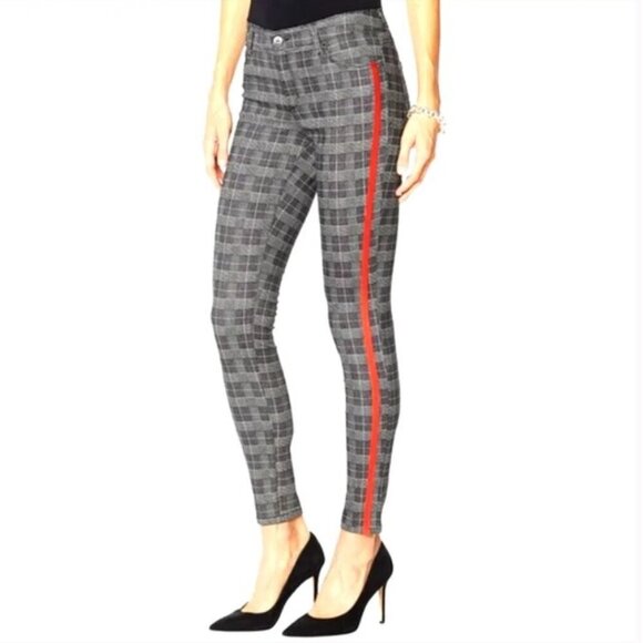 New Skinnygirl Black Skye Plaid  Skinny Red Stripe Jeans Mid-rise  00 24 - Picture 1 of 8